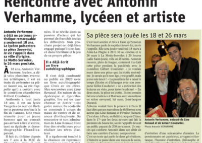 Article du Dauphiné Libéré après la représentation à Paris de la pièce d'Antonin Verhamme